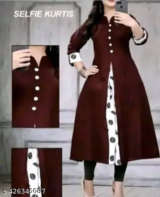 Maroon cotton Selfy top with three-quarter sleeves, solid color, women's fashion from India