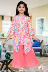Indian girls ethnic set: Embellished chiffon A-line kurta & palazzo for 4-11 year olds