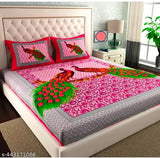 Peacock-print, pure cotton fitted double bedsheet, ideal for summer - HN Traders