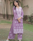 Rayon Chikankari Floral Design Kurti Palazzo set with embroidery, Lucknowi Chikan embroidered ethnic wear for women