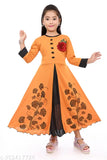 Acrylic three-quarter sleeve printed net kids gown, elegant for special occasions. Elegant kid's gown in India, perfect for 2-3, 3-4, or 4-5 years old