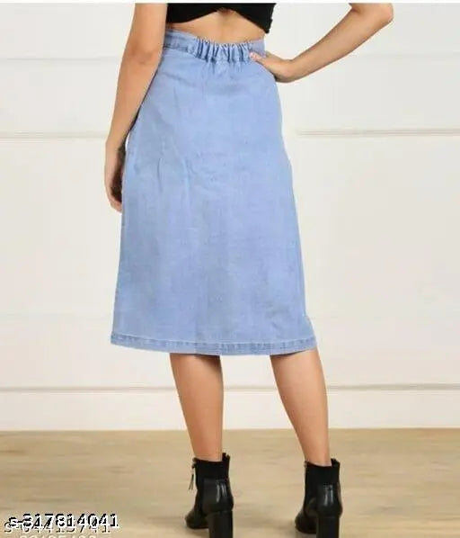 Stylish trendy denim skirt for women, solid pattern, comfortable and fitted for any occasion. Available sizes: 28, 30, 32, 34, 36, 38, 40. Made in India