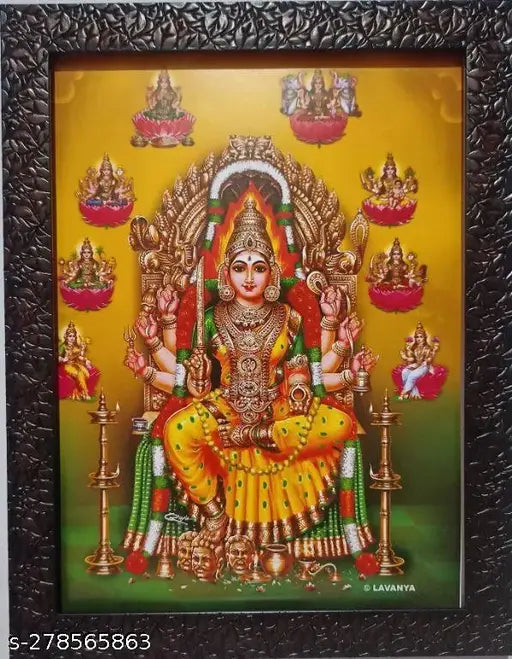 Synthetic resin, 9x12 inches Indian photo frame featuring Samayapuram Mariamman Amman Ambal with Ashta Lakshmi