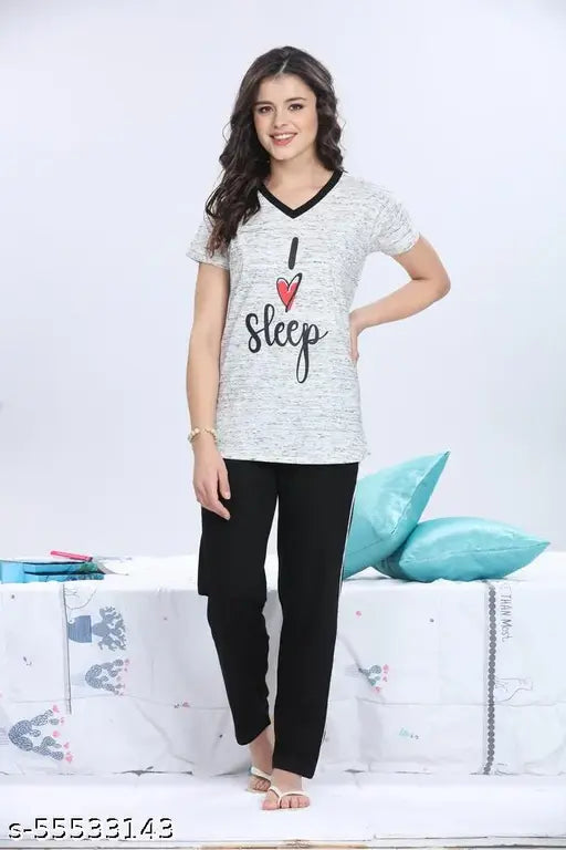 Life Partner women's full-length hosiery night suit in solid cotton, short-sleeved lounge wear for sleep or leisure