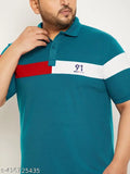 Men's extra-large cotton blend colorblocked polo collar t-shirt with short sleeves and logo on chest, size 30in x 19in, Made in India