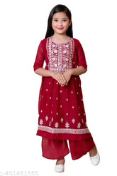 Chiffon embroidered palazzos & tops for girls (3-9 years), Indian fashion attire