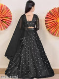 Embellished net lehenga choli for girls, Indian ethnic wear with long sleeves and net dupatta