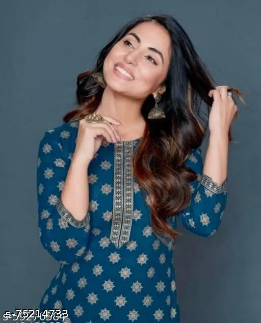 Rayon Heena Khan kurta with plazzos, printed combo, three-quarter sleeves, best quality, size M to XXL, Indian ethnic wear