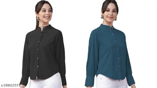 Rayon three-quarter sleeve woman's American crepe office wear shirt combo, solid color, for modern professional attire