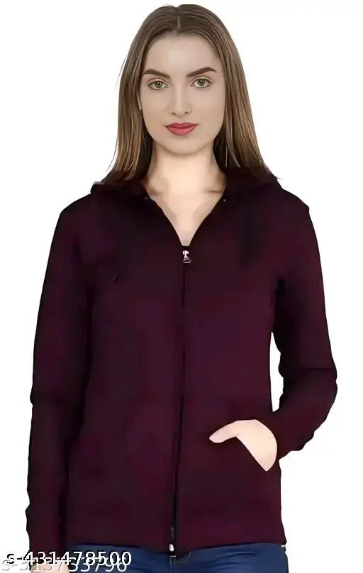 Stylish fleece long-sleeve solid gray women's hood jacket, perfect for winter days