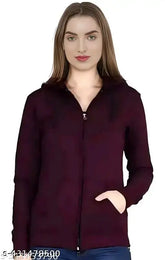 Stylish fleece long-sleeve solid gray women's hood jacket, perfect for winter days