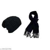 Multi-piece Shashank Soul Men's Woolen Beanie Cap & Muffler Combo (Free Size) - Black, Indian-made cold-weather accessory set