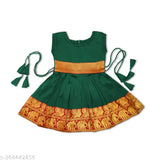 Silk knee-length dress for girls, sleeveless, printed net pattern, soft polyester fabric, birthday party or wedding guest gown, India origin