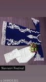 Blue Georgette and Silk Kurta Set with Palazzos, embroidered net, three-quarter sleeves for women