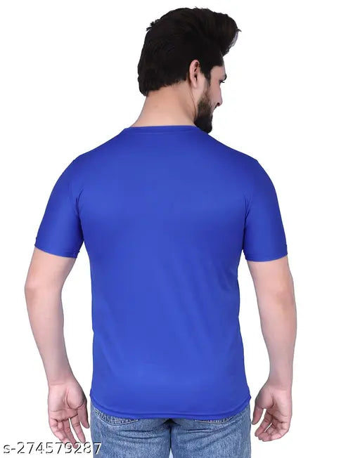 Men's polyester half sleeve casual round neck t-shirt, solid color, M, L, XL - clothing item on hanger, India origin