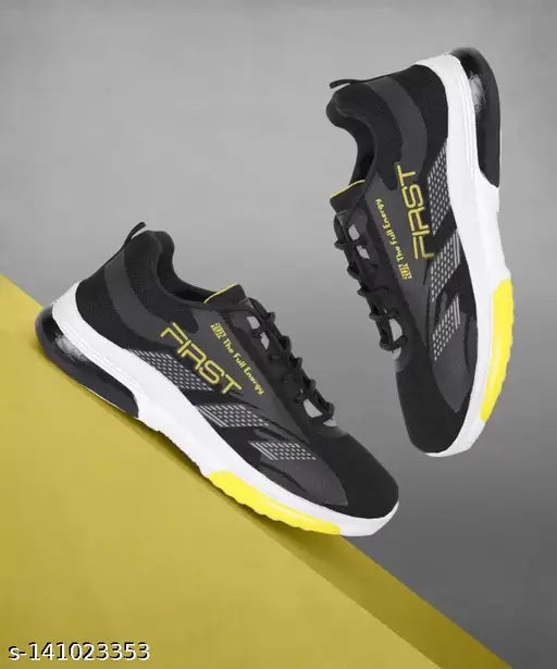 Black mesh and PVC kids running shoes for active play, ideal for boys aged 4-12 years