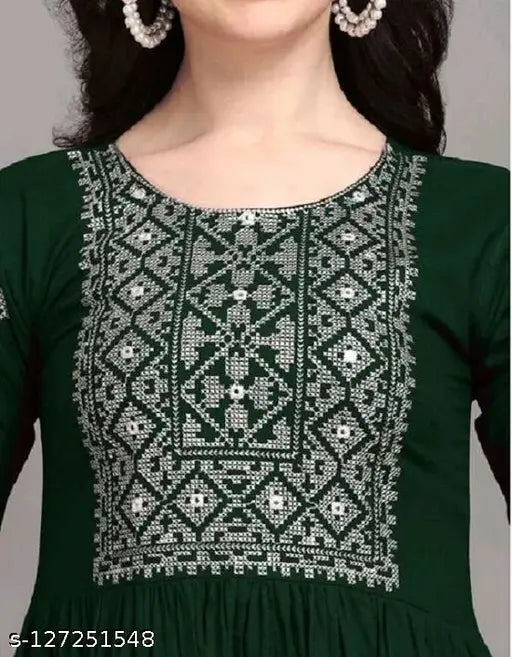 Green rayon sleeveless K1 Kurti Rahi with printed combo, perfect for women's Indian fashion