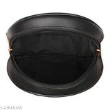 Black faux leather round embroidery sling bag - trendy accessory with intricate patterns