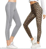 Striped cotton Lycra yoga tights for women (pack of 2), comfortable and trendy fitness wear