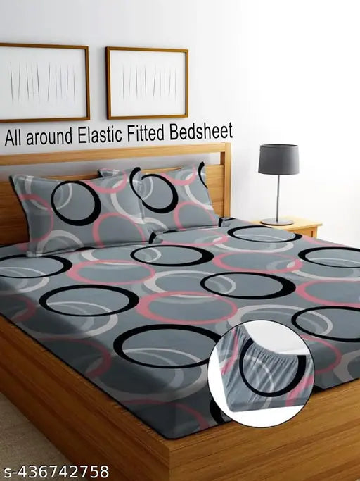 Stylish grey 3D printed cotton bedding set: double sheets & matching pillow covers - unique geometric design for summer comfort