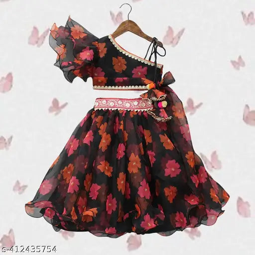Shlok Fab baby girls floral Georgette lehenga choli, new arrival with sleeveless top in printed net fabric