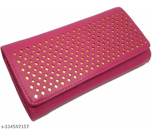 Gold-toned PU textured net pink purse with 3 compartments, free size, Indian-made women's accessory