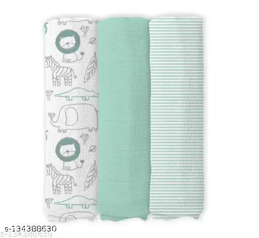 Green zoo striped organic cotton swaddler for newborn babies (Pack of 3) - Soft, lightweight, and multipurpose