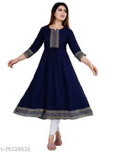 Rayon Anarkali Gaun, single solid color, three-quarter sleeves, international fashion from India on display
