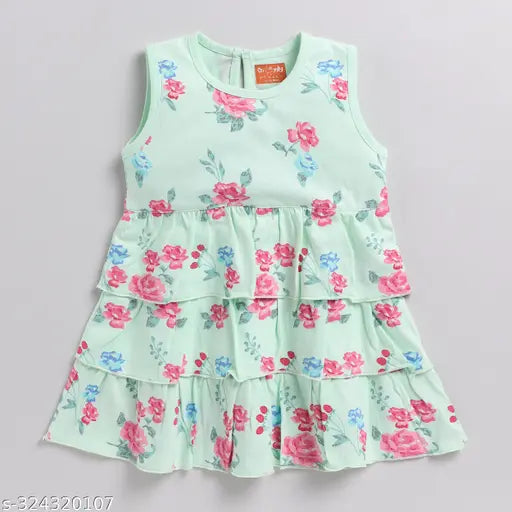 Cotton floral print dress with shrug for girls 6-18 months, India-made, playful design for family events