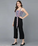 Multicolor rayon sleeveless jumpsuit with printed net pattern, black accent. India origin. XS (33/27/51), S (35/29/51), XL (41/35/51)