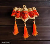 Gold-orange finished NAC Panchmukhi Hanuman Ji statue, 18cm tall, 20cm wide, for door entrance showpiece with silk latakan