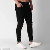 Stylish black slim-fit silk jeans for men, KNEECUT brand, well-fitting size 28/waist 28in/length 40in/hip 28in