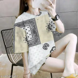 Oversized Lycra t-shirt for women, printed net design in vibrant colors - S (Bust Size: 36in, Length Size: 26in)