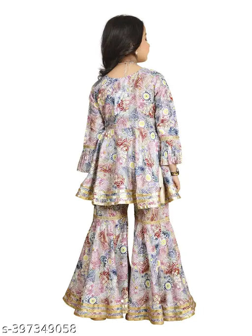 Limited Edition Nivudi Alia Cut Top with Sharara Dupatta Set, traditional ethnic wear for kids, kora muslin fabric, vibrant colors, festive occasion, India