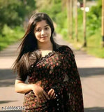 Georgette flower print saree, exotic animal motif, Indian party wear