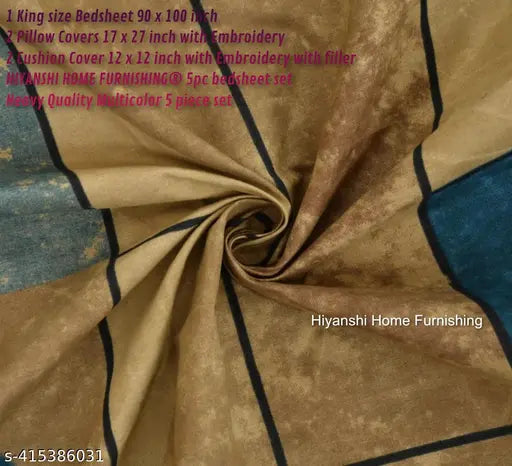 Multicolor geometric pattern cotton bedsheet set (90x100 in King, 17x27 in pillow covers, 12x12 in cushion covers) - HIYANSHI HOME FURNISHING