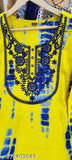 Yellow embroidered Rayon Woman's Straight Tie, three-quarter sleeves, dyed/washed combo. Large size, low price, Made in India." (125 characters)