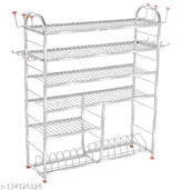 Stainless steel kitchen utensils rack, 36L x 30H inches, organizer with plate & cutlery stand, modular design for efficient storage in Indian kitchen