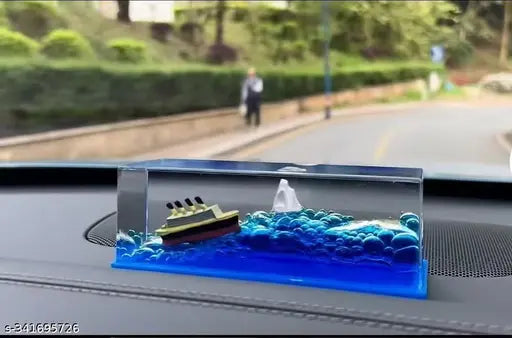 Purankam Titanic Cruise Ship Model Liquid Wave, handcrafted Indian art for car and home decor, symbolizing enduring love and courage