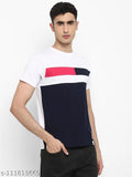Colorblocked cotton men's T-shirt, short sleeves, versatile design, comfortable fit, India-made