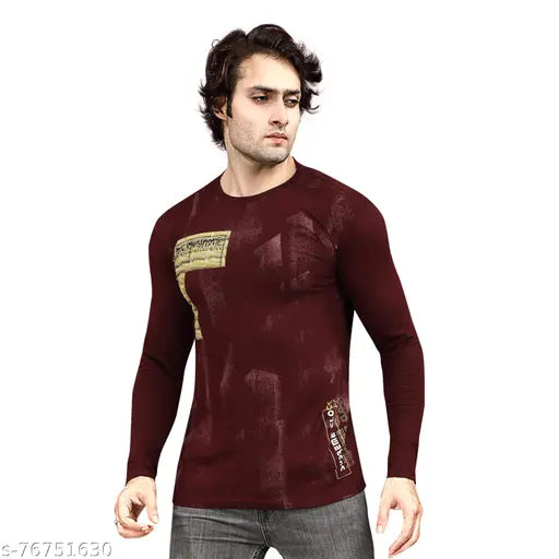 Mens regular fit long sleeve printed cotton t-shirt, India-made, perfect for casual style