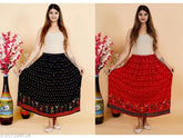Rayon polka-print combo skirt set with tassels, two pieces for women's partywear and daily use, size options available