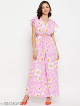 Pink floral print crepe women's jumpsuit, short sleeves, printed net design, size S-XL, India origin