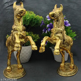 Metal standing horse statue for wealth, income, shining future decor - 254 x 203 x 51 cm (India)