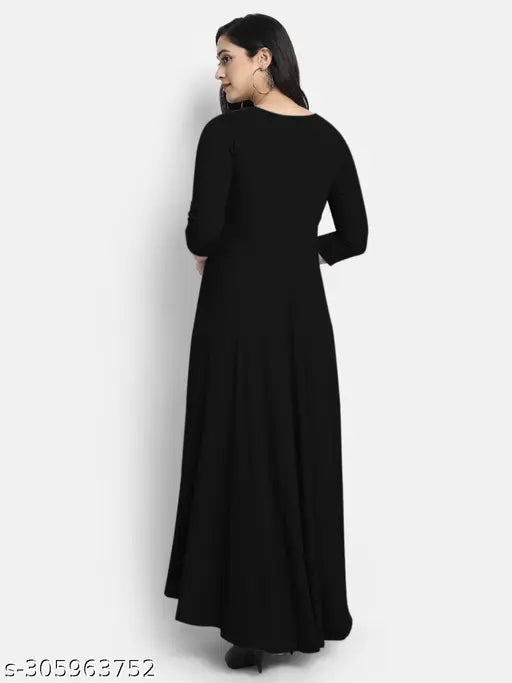 Women's solid rayon flared gown, three-quarter sleeves, single-colored daily wear for women, available in various sizes from S to XXXL