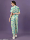 Printed polyester nightsuit set for women, premium quality, Indian origin