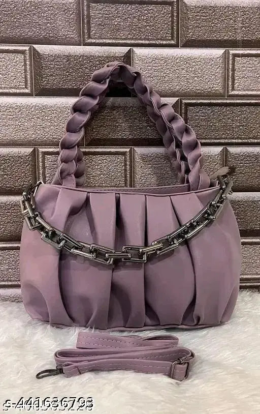 Purple PU gathered shoulder bag with zip closure, faux leather/leatherette finish, ideal for casual outings
