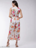 Candy-inspired, digital printed polyester jumpsuit with floral and Aztec design, sleeveless, women's sizes XS-XL. Perfect for evening wear