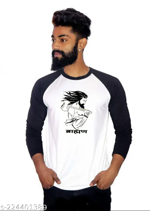 Polycotton Brahman round neck t-shirt, long sleeves, printed design in various sizes