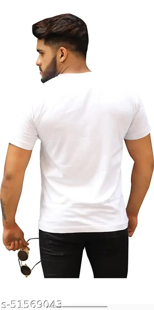 Trendy glamorous men's poly blend short sleeves printed t-shirt, soft and comfortable, size S (36in x 25in), India origin